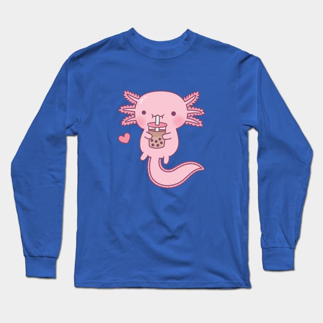 Cute Axolotl Loves Boba Tea Long Sleeve T-Shirt by rustydoodle